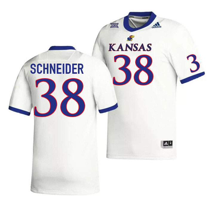 Men #38 Jack Schneider Kansas Jayhawks College Football Jerseys Stitched Sale-White - Click Image to Close